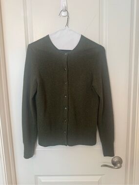 Saks Fifth Avenue Olive Green Button-Front Cardigan